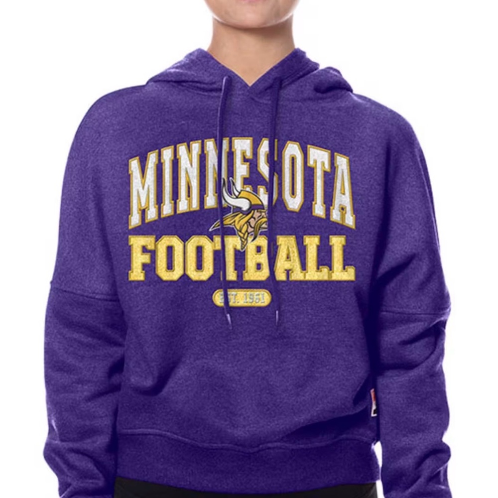 NEW ERA MINNESOTA VIKINGS Women’s Purple Throwback Hooded Sweatshirt Glittered L